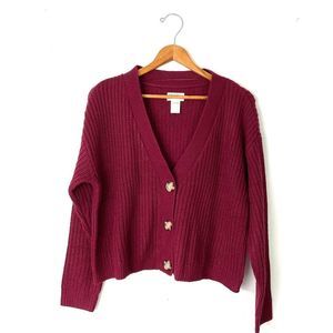 Oversized Cropped Knit Sweater Cardigan